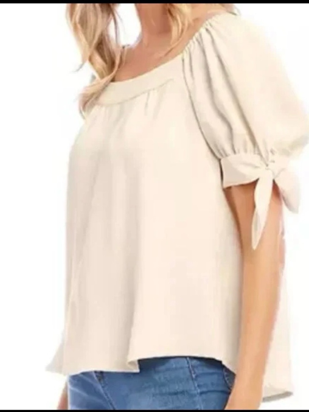 Karen Kane Cream Tie-Sleeve Square-Neck Blouse - Large